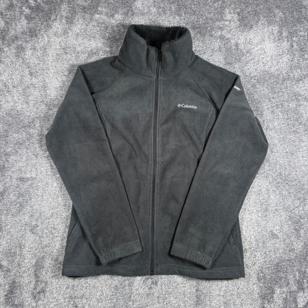 Columbia Omni-Heat Fleece Jacket Womens Small Grey Full Zip Verizon Logo
